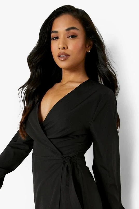 BOOHOO Petite Woven Puff Sleeve Belted Wrap Dress 4 BOOHOO Petite Woven Puff Sleeve Belted Wrap Dress - Image 4