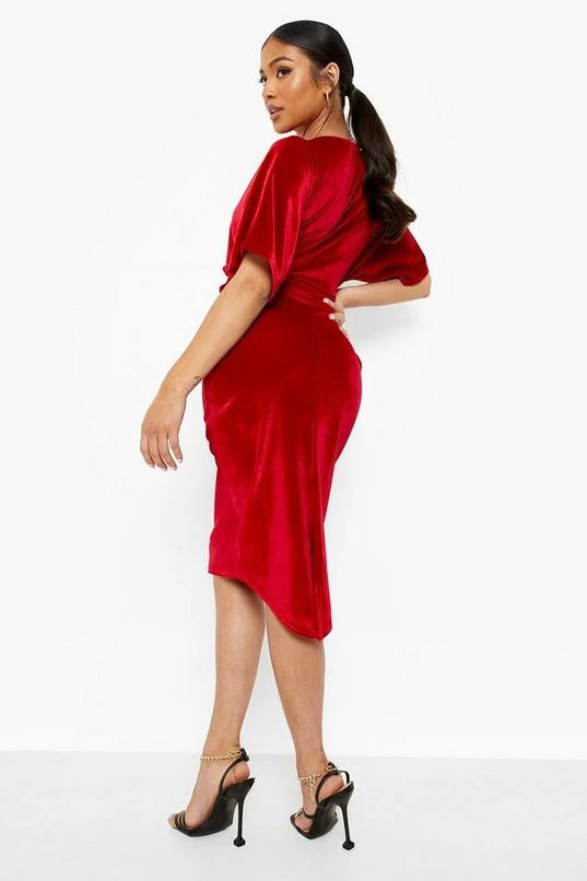 BOOHOO Petite Velvet Tie Waist Wiggle Midi Dress 2 BOOHOO Petite Velvet Tie Waist Wiggle Midi Dress - Image 2