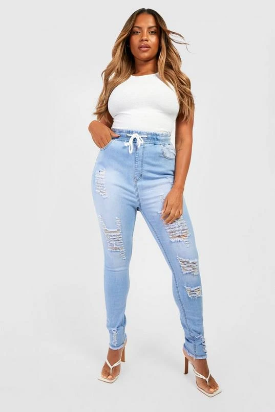 BOOHOO Plus Elasticated Waist Distressed Skinny Jeans 3 BOOHOO Plus Elasticated Waist Distressed Skinny Jeans - Image 3