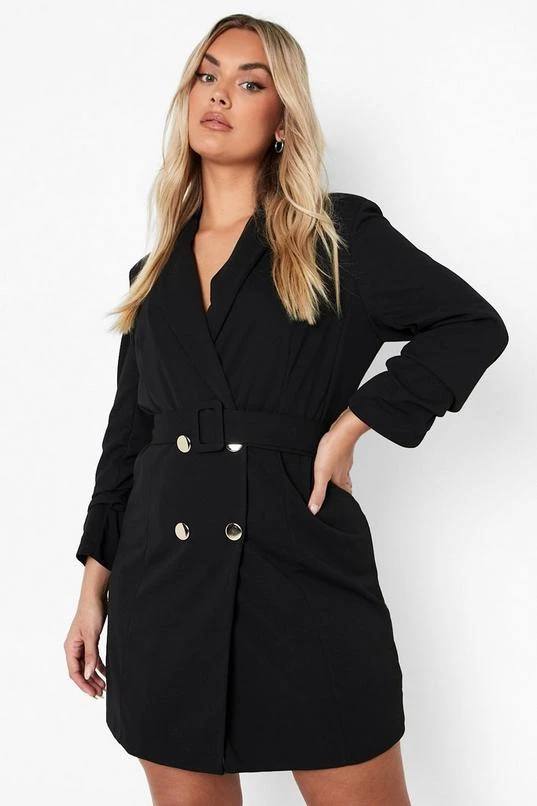 BOOHOO Plus Ruched Sleeve Blazer Dress 1 BOOHOO Plus Ruched Sleeve Blazer Dress