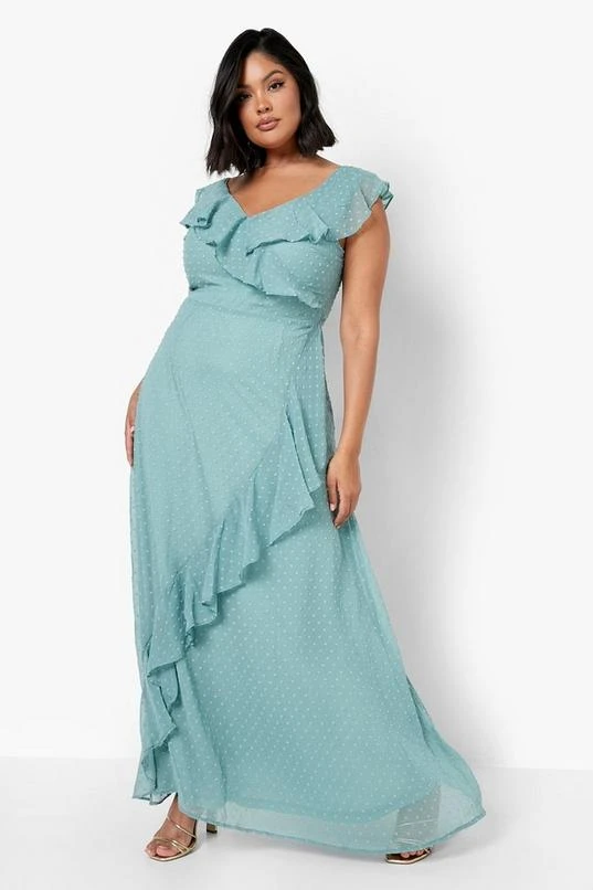 BOOHOO Plus Dobby Wrap Ruffle Detail Maxi Dress 1 BOOHOO Plus Dobby Wrap Ruffle Detail Maxi Dress