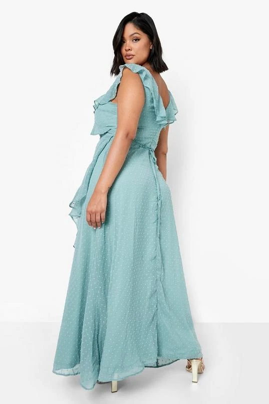 BOOHOO Plus Dobby Wrap Ruffle Detail Maxi Dress 2 BOOHOO Plus Dobby Wrap Ruffle Detail Maxi Dress - Image 2