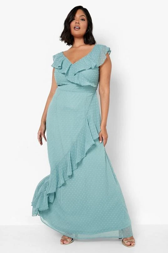 BOOHOO Plus Dobby Wrap Ruffle Detail Maxi Dress 3 BOOHOO Plus Dobby Wrap Ruffle Detail Maxi Dress - Image 3
