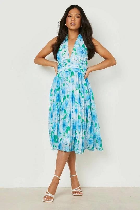BOOHOO Petite Floral Pleated Chiffon Midi Dress 3 BOOHOO Petite Floral Pleated Chiffon Midi Dress - Image 3