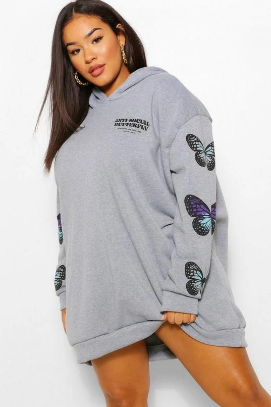 BOOHOO Plus Butterfly Sleeve Hooded Sweatshirt Dress 1 BOOHOO Plus Butterfly Sleeve Hooded Sweatshirt Dress