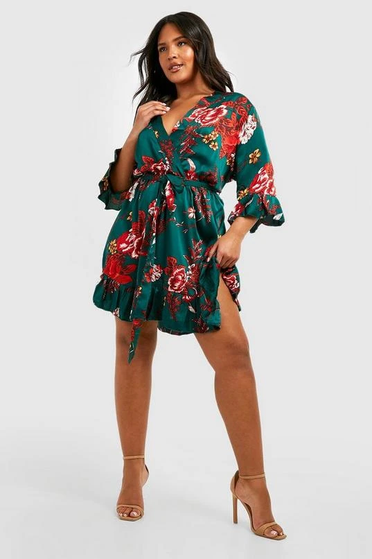 BOOHOO Plus Floral Wrap Belted Dress 3 BOOHOO Plus Floral Wrap Belted Dress - Image 3