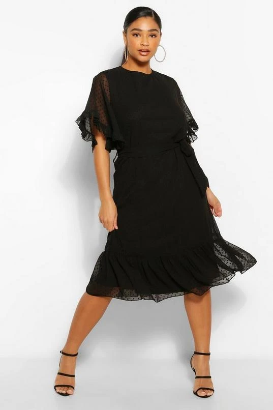 BOOHOO Plus Dobby Mesh Angel Sleeve Midi Dress 1 BOOHOO Plus Dobby Mesh Angel Sleeve Midi Dress