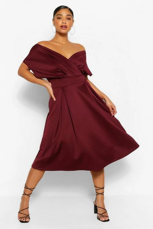 BOOHOO Plus Off The Shoulder Wrap Midi Dress 1 BOOHOO Plus Off The Shoulder Wrap Midi Dress