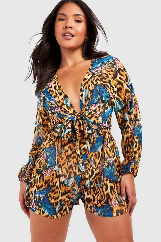 BOOHOO Plus Tropical Animal Beach Romper 1 BOOHOO Plus Tropical Animal Beach Romper