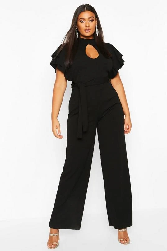 BOOHOO Plus Keyhole Angel Ruffle Sleeve Jumpsuit 1 BOOHOO Plus Keyhole Angel Ruffle Sleeve Jumpsuit