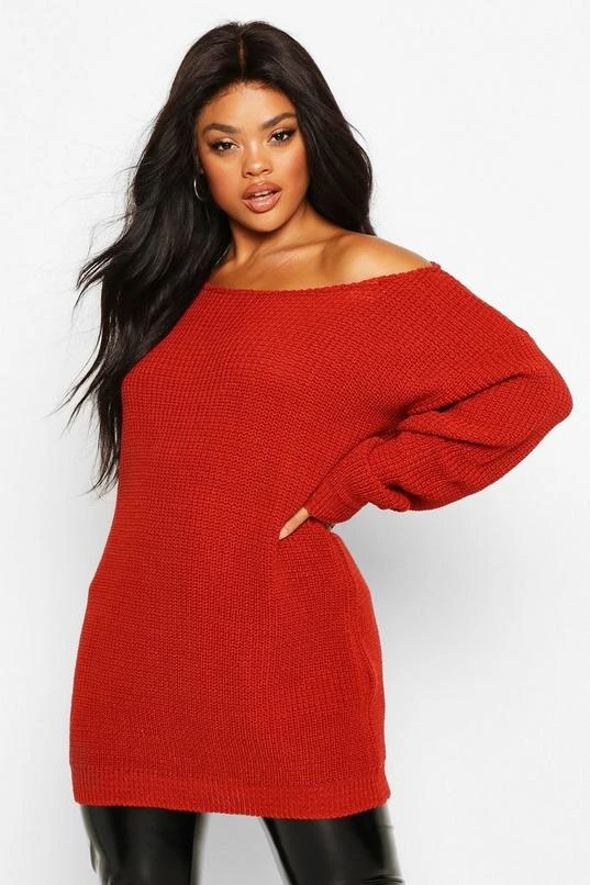 BOOHOO Plus Boat Neck Longline Sweater 1 BOOHOO Plus Boat Neck Longline Sweater