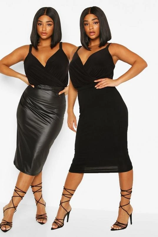 BOOHOO Plus 2 Pack Faux Leather And Jersey Knit Midi Skirt 1 BOOHOO Plus 2 Pack Faux Leather And Jersey Knit Midi Skirt