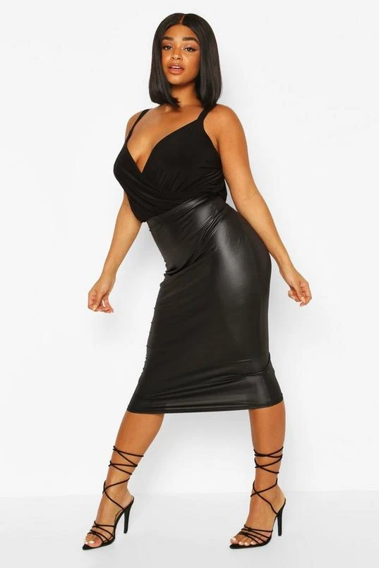 BOOHOO Plus 2 Pack Faux Leather And Jersey Knit Midi Skirt 4 BOOHOO Plus 2 Pack Faux Leather And Jersey Knit Midi Skirt - Image 4