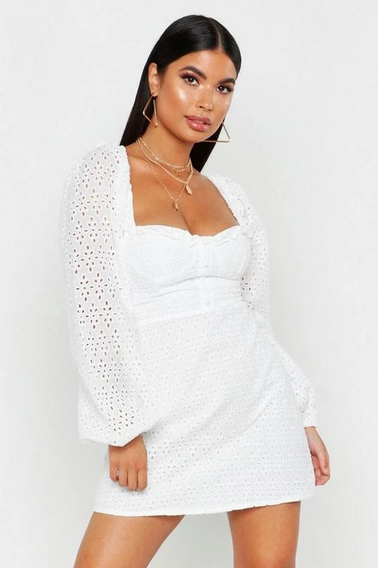BOOHOO Petite Eyelet Anglaise Button Through Dress 1 BOOHOO Petite Eyelet Anglaise Button Through Dress