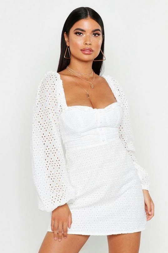 BOOHOO Petite Eyelet Anglaise Button Through Dress 4 BOOHOO Petite Eyelet Anglaise Button Through Dress - Image 4