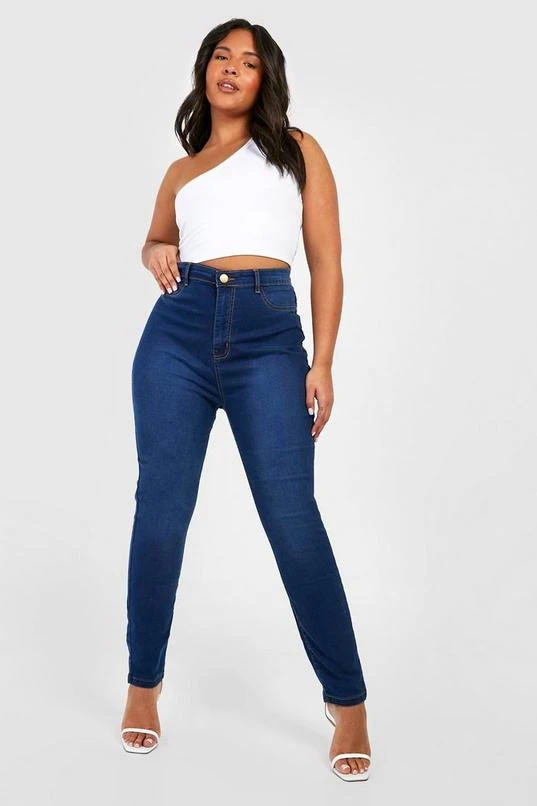 BOOHOO Plus High Waisted True Blue Jeggings 1 BOOHOO Plus High Waisted True Blue Jeggings