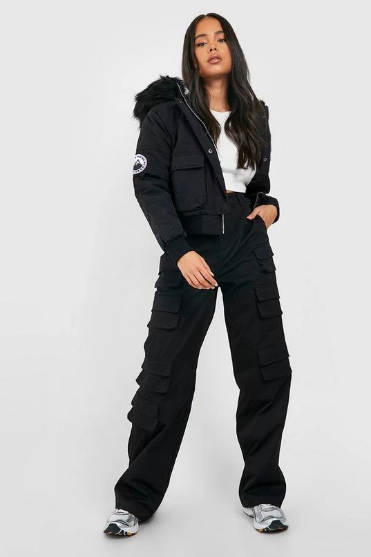 BOOHOO Petite Luxe Faux Fur Hood Sporty Cropped Coat 3 BOOHOO Petite Luxe Faux Fur Hood Sporty Cropped Coat - Image 3