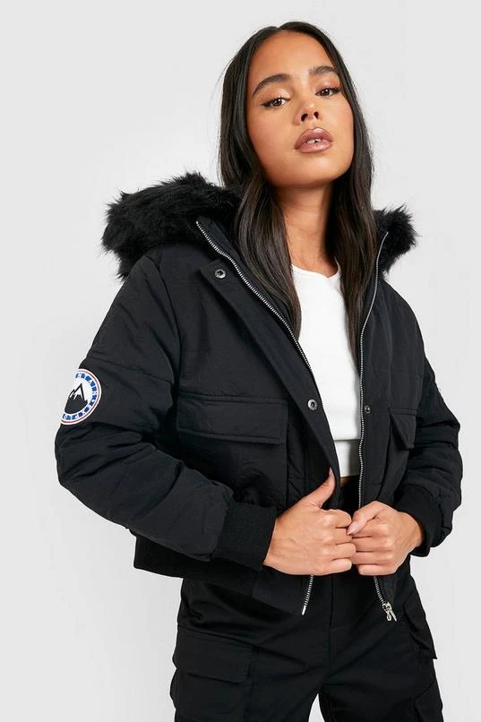 BOOHOO Petite Luxe Faux Fur Hood Sporty Cropped Coat 4 BOOHOO Petite Luxe Faux Fur Hood Sporty Cropped Coat - Image 4