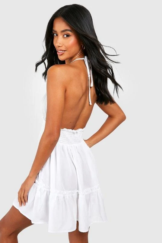 BOOHOO Petite Ruched Waist Frill Halter Beach Dress 2 BOOHOO Petite Ruched Waist Frill Halter Beach Dress - Image 2
