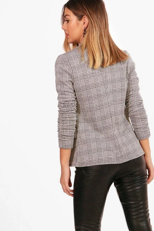 BOOHOO Petite Flannel Button Sleeve Blazer 2 BOOHOO Petite Flannel Button Sleeve Blazer - Image 2