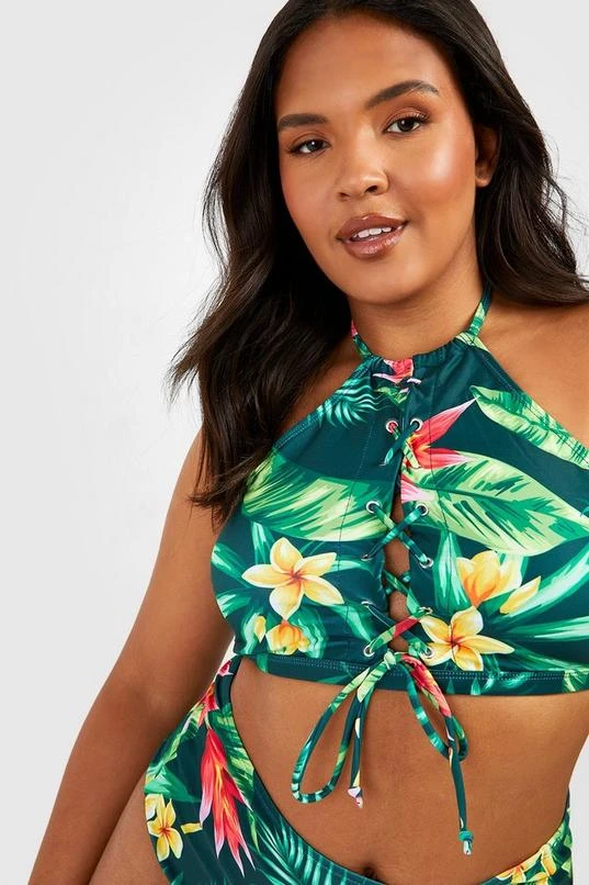 BOOHOO Plus Hawaiian Print Lace Up High Waisted Bikini 4 BOOHOO Plus Hawaiian Print Lace Up High Waisted Bikini - Image 4