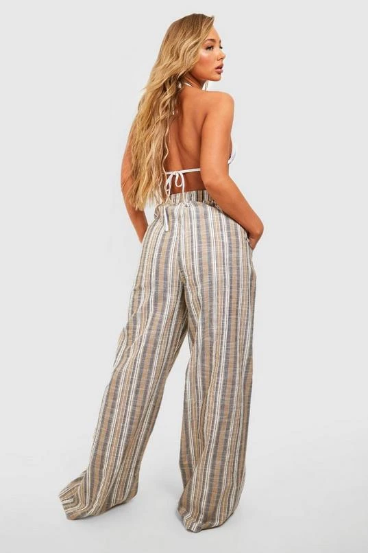 BOOHOO Striped Linen Look Wide Leg Beach Pants 2 BOOHOO Striped Linen Look Wide Leg Beach Pants - Image 2