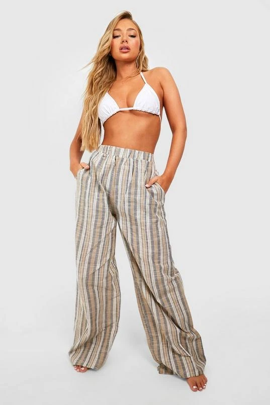 BOOHOO Striped Linen Look Wide Leg Beach Pants 3 BOOHOO Striped Linen Look Wide Leg Beach Pants - Image 3