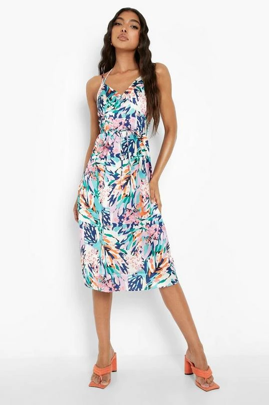 BOOHOO Tall Abstract Tie Detail Strappy Midi Dress 1 BOOHOO Tall Abstract Tie Detail Strappy Midi Dress