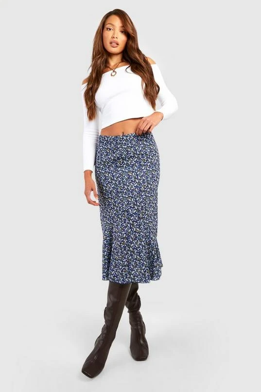 BOOHOO Tall Woven Ditsy Floral High Rise Midi Skirt 3 BOOHOO Tall Woven Ditsy Floral High Rise Midi Skirt - Image 3