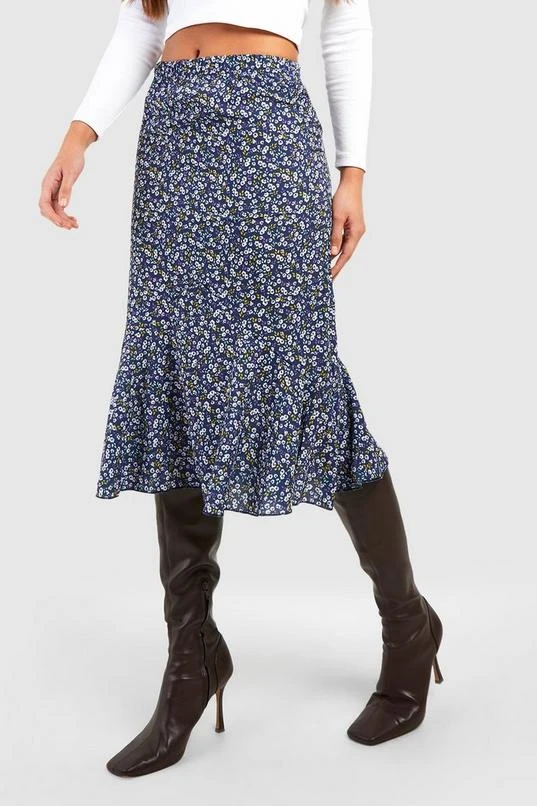 BOOHOO Tall Woven Ditsy Floral High Rise Midi Skirt 4 BOOHOO Tall Woven Ditsy Floral High Rise Midi Skirt - Image 4